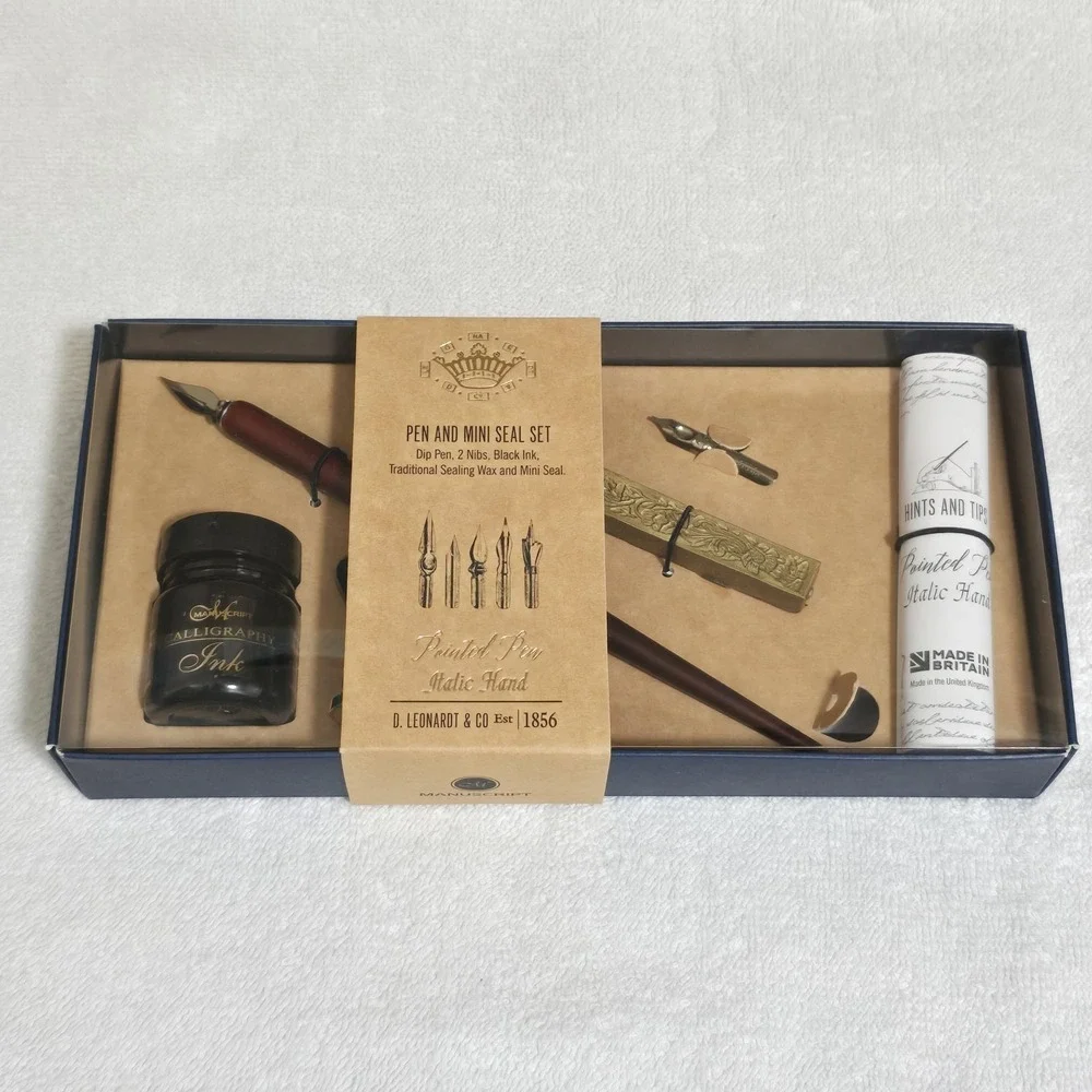 Manuscript Art of Writing Pen‎ & Mini Seal Set Calligraphy Dip Pen 2 Nibs Black